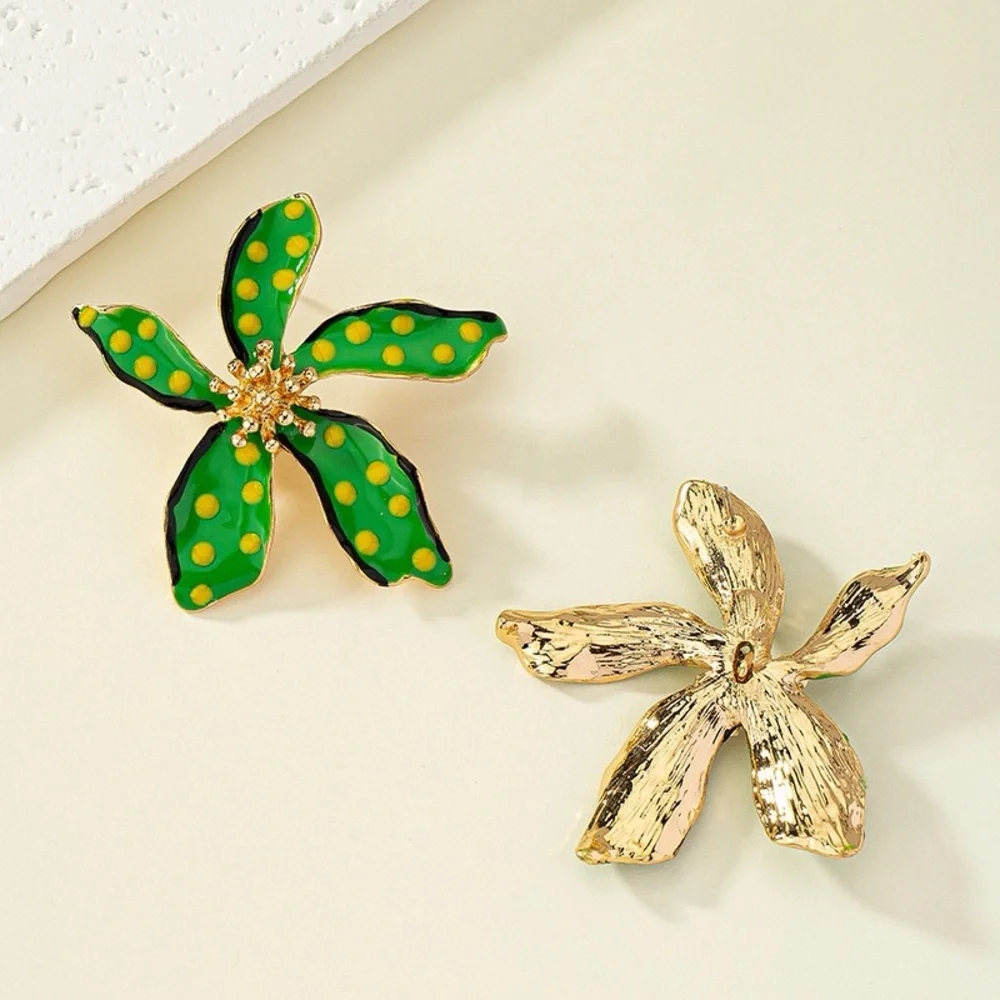 Anthropologie Green and Yellow Polka Dot Flower Earrings